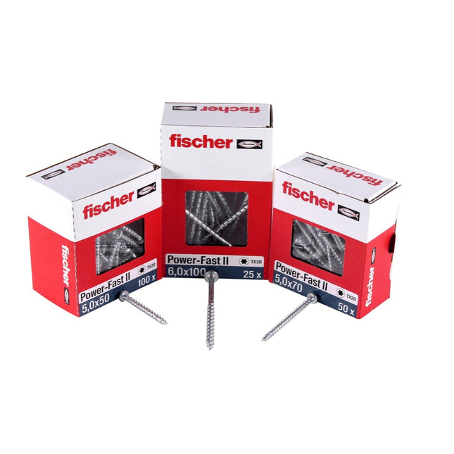 Fischer Power-Fast II FPF II Viti per legno 3,0x30 mm, 200 pz. ( 670060 ) Testa tonda, Torx, filettatura completa, zincate, passivato blu