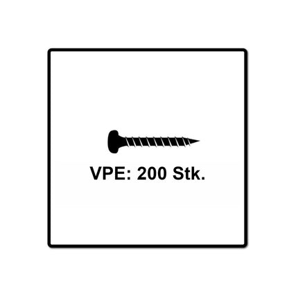 Fischer Power-Fast II FPF II Spanplattenschraube 3,0x30 mm 200 Stück ( 670060 ) Pan Head mit Torx Vollgewinde galvanisch verzinkt, blau passiviert