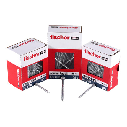 Fischer Power-Fast II FPF II Viti per legno 3,5x25 mm, 200 pz. ( 670101 ) Testa tonda, Torx, filettatura completa, zincate, passivato blu