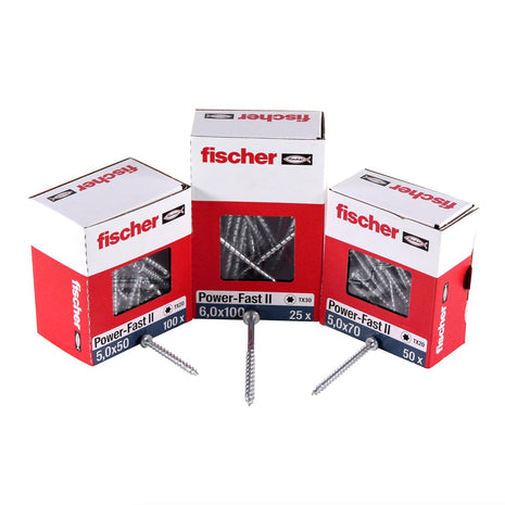 Fischer Power-Fast II FPF II tornillos para aglomerado 4,0x30 mm 200 piezas (670237) Cabeza plana con rosca completa Torx galvanizado, pasivado azul