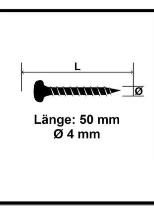 Fischer Power-Fast II FPF II Spanplattenschraube 4,0x50 mm 200 Stück ( 670240 ) Pan Head mit Torx Vollgewinde galvanisch verzinkt, blau passiviert