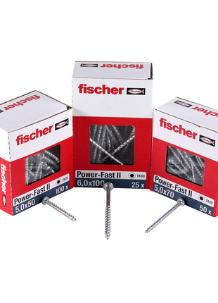 Fischer Power-Fast II FPF II tornillos para aglomerado 5,0x20 mm 200 piezas (670435) Cabeza plana con rosca completa Torx galvanizado, pasivado azul