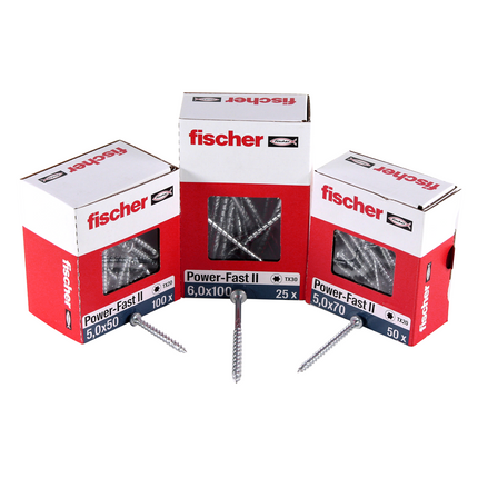 Fischer Power-Fast II FPF II tornillo para aglomerado 5,0x30 mm 200 piezas (670437) Cabeza alomada con rosca completa Torx galvanizado, pasivado azul