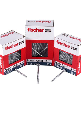 Fischer Power-Fast II FPF II tornillo para aglomerado 6,0x50 mm 50 piezas (670531) Cabeza alomada con rosca completa Torx galvanizado, pasivado azul