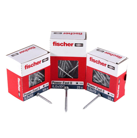 Fischer Power-Fast II FPF II tornillo para aglomerado 6,0x60 mm 50 piezas (670532) Cabeza plana con rosca completa Torx galvanizado, pasivado azul