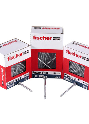 Fischer Power-Fast II FPF II Tornillo para aglomerado 6,0x80 mm 50 piezas (670534) Cabeza alomada con rosca parcial Torx galvanizado, pasivado azul