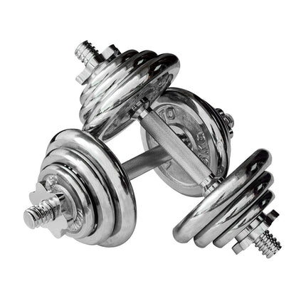 Juego de mancuernas inSPORTline 15 kg Juego de mancuernas de hierro fundido cromado (2 barras de mancuernas + 4 pesas de 0,5 kg + 8 pesas de 1,0 kg) YLDS14