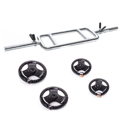 Hantelstange Trizeps/Bizeps Trainer Set 85cm + 4x Hantelscheiben Guss Eisen (2x 10,0 kg + 2x 5,0 kg)