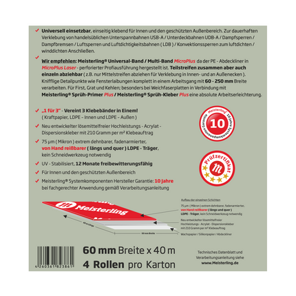 Meisterling Universel Ruban adhésif 60mmx40m (4x 006300000030)