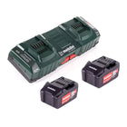 Podstawowy zestaw Metabo 2x akumulator Li-Power 18 V 4,0 Ah CAS Li-Ion ( 2x 625591000 ) + podwójna ładowarka ASC 145 DUO ( 627495000 )