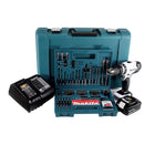 Makita DHP 453 STTK W Perceuse-visseuse à percussion sans fil 18V 42Nm + 1x Batterie 5,0Ah + Chargeur + 100x pièces Ensemble foret + Coffret de transport