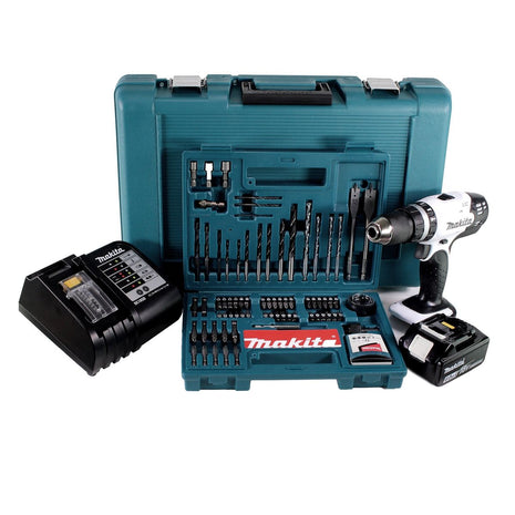 Makita DHP 453 SGTK W perceuse à percussion sans fil 18 V 42 Nm + 1 batterie 6,0 Ah + chargeur + jeu de 100 forets + mallette