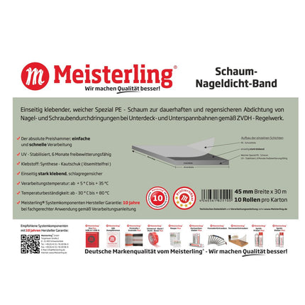 Meisterling Ruban d'étanchéité en mousse pour clous 3 mm x 45 mm x 30 m (006040000040)