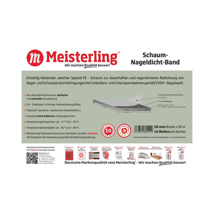 Meisterling Ruban d'étanchéité en mousse pour clous 3 mm x 50 mm x 30 m (006040000050)