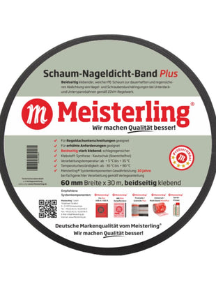 Cinta selladora de uñas de espuma Meisterling Plus 3 mm x 60 mm x 30 m (006050000110)