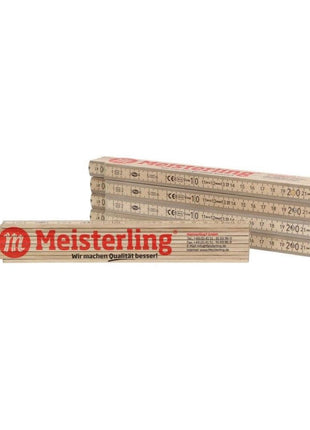 Meisterling Zollstock Règle pliante blanche avec écriture rouge 2m + Echelle d'angle et ressorts en acier (090100000031)