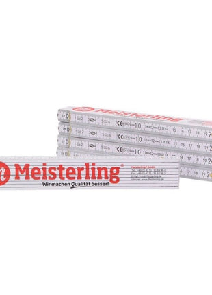 Meisterling Zollstock Gliedermaßstab weiß mit roter Schrift ( 090100000031 ) 2m mit Winkelgradskala und Stahlfedern