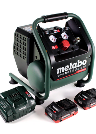 Kompresor akumulatorowy Metabo Power 160-5 18 LTX BL OF 18 V 8,0 bar bezszczotkowy + 2x akumulator LiHD 4,0 Ah + ładowarka