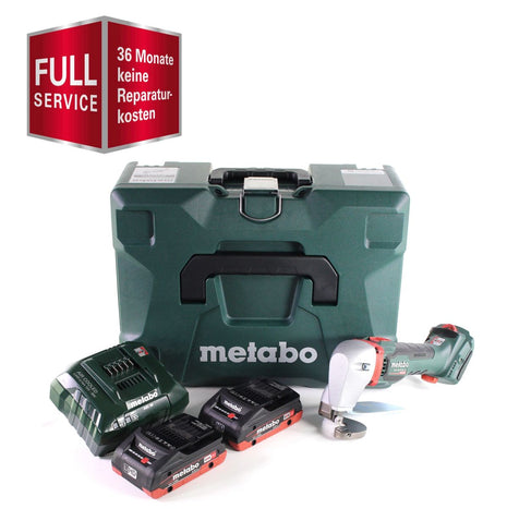 GRATIS 3 años de servicio completo protección integral Metabo SCV 18 LTX BL 1.6 batería tijeras de hojalatero 18 V sin escobillas + 2x batería LiHD 4,0 Ah + cargador + MetaLoc