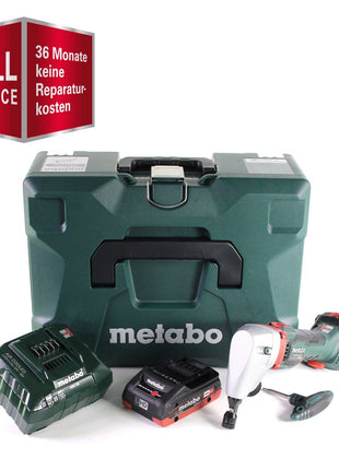 GRATIS 3 años de servicio completo protección integral Cortadora de batería Metabo NIV 18 LTX BL 1.6 Cortadora sin escobillas de 18 V + 1x batería LiHD 4,0 Ah + cargador + MetaLoc