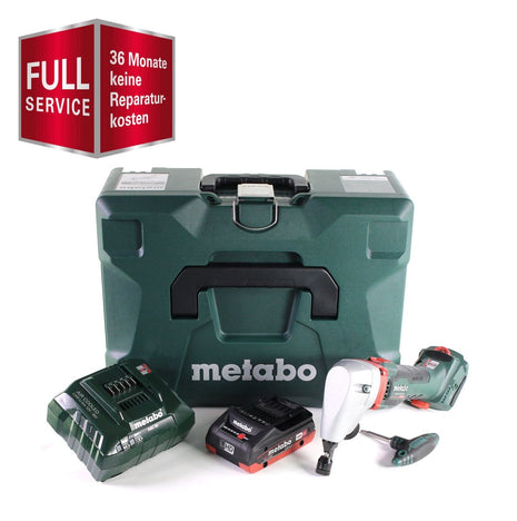 GRATIS 3 años de servicio completo protección integral Cortadora de batería Metabo NIV 18 LTX BL 1.6 Cortadora sin escobillas de 18 V + 1x batería LiHD 4,0 Ah + cargador + MetaLoc