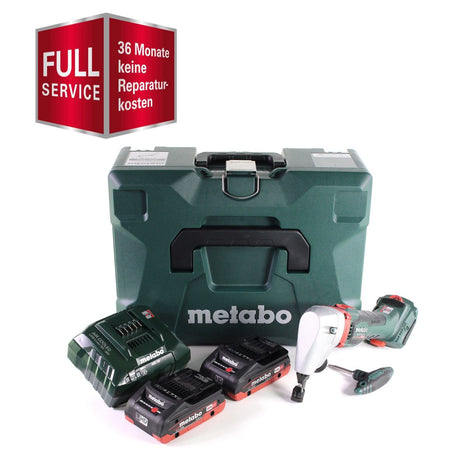 GRATIS 3 años de servicio completo protección integral Cortadora de batería Metabo NIV 18 LTX BL 1.6 Cortadora sin escobillas de 18 V + 2 baterías LiHD de 4,0 Ah + cargador + MetaLoc