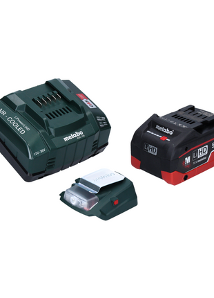 Metabo PA 14.4-18 LED-USB Akku Power Adapter Basis Set mit 1x LiHD Akku 5,5 Ah + Ladegerät ASC145