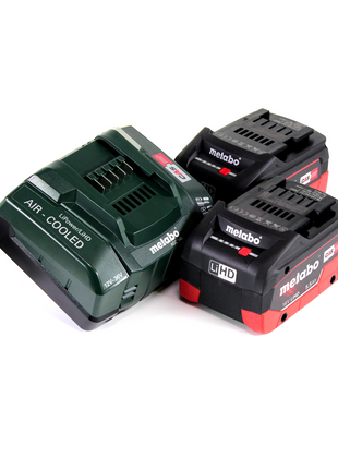 Metabo PA 14,4-18 LED-USB adaptateur secteur pour batterie, kit de base avec 2 batteries LiHD 5,5 Ah + chargeur ASC145