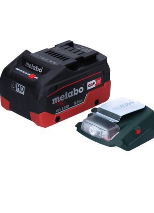 Metabo PA 14.4-18 LED-USB adaptateur secteur pour batterie, kit de base avec 1x batterie LiHD 8,0 Ah - sans chargeur