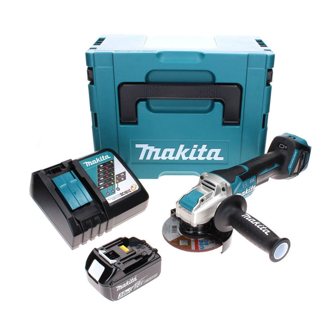 Makita DGA 519 RF1J Amoladora angular sin cable 18 V 125 mm Brushless X-Lock + 1x batería recargable 3,0 Ah + cargador + Makpac
