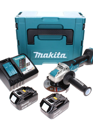 Makita DGA 519 RFJ Akku Winkelschleifer 18 V 125 mm Brushless X-Lock + 2x Akku 3,0 Ah + Ladegerät + Makpac