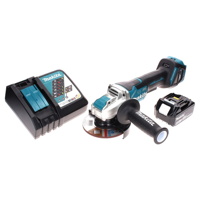 Amoladora angular sin cable Makita DGA 519 RM1 18 V 125 mm Brushless X-Lock + 1x batería recargable 4,0 Ah + cargador