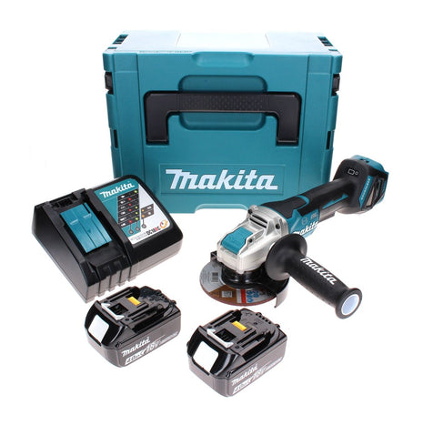 Makita DGA 519 RMJ amoladora angular a batería 18 V 125 mm sin escobillas X-Lock + 2x batería 4,0 Ah + cargador + Makpac