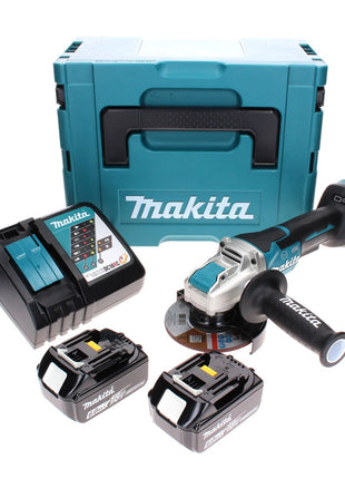 Amoladora angular a batería Makita DGA 519 RGJ 18 V 125 mm sin escobillas X-Lock + 2x batería 6,0 Ah + cargador + Makpac