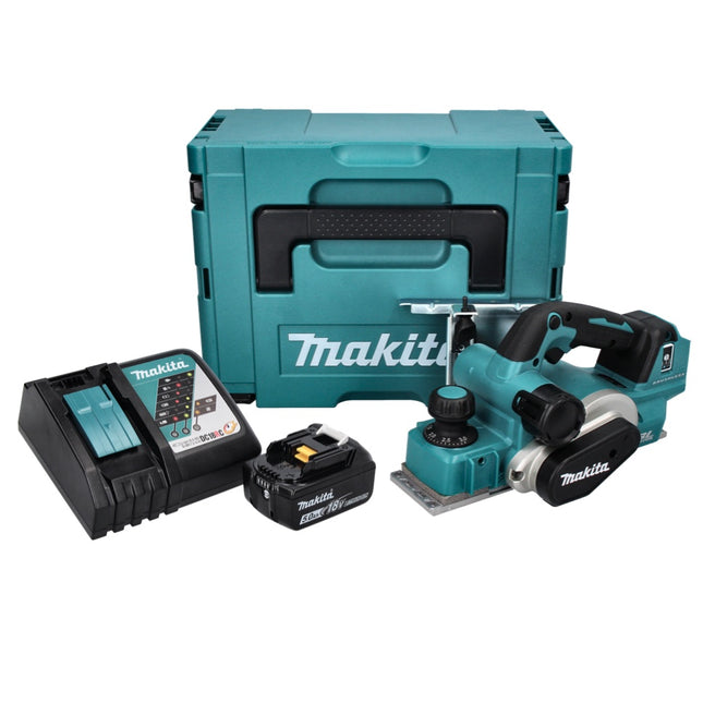 Makita DKP 181 RT1J Cepillo sin cable 82 mm 18 V sin escobillas + 1x batería recargable 5,0 Ah + cargador + Makpac