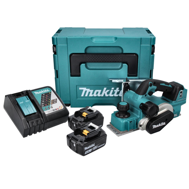 Makita DKP 181 RTJ cepillo sin cable 82 mm 18 V sin escobillas + 2x batería recargable 5,0 Ah + cargador + Makpac