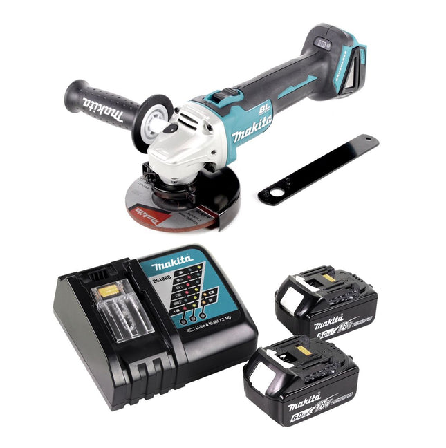 Makita DGA 506 RG cordless angle grinder 18 V 125 mm brushless + 2x rechargeable battery 6.0 Ah + charger