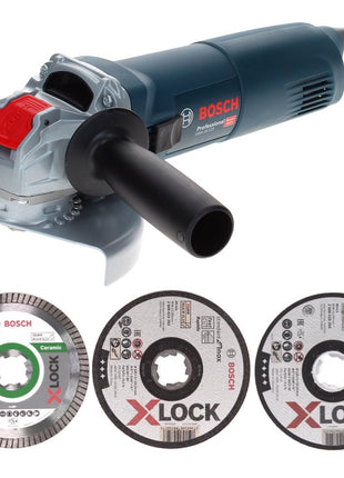 Bosch GWX 10-125 Professional Winkelschleifer 1000 W 125 mm X-Lock + 25x Trennscheibe X-Lock Expert + 10x Trennscheibe X-Lock Standard + Trennscheibe Diamant X-Lock for Ceramic