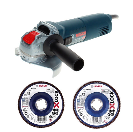 Bosch GWX 14-125 Smerigliatrice angolare professionale 1400 W 125 mm X-Lock + disco lamellare X571 K40 + disco lamellare X571 K80