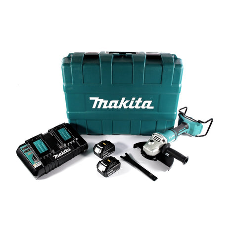 Makita DGA 900 PFK Akku Winkelschleifer 36 V ( 2x 18 V ) 230 mm Brushless + 2x Akku 3,0 Ah + Doppelladegerät + Koffer