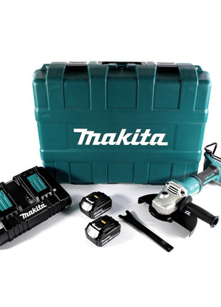 Makita DGA 900 PTK Meuleuse d'angle sur batterie 36 V (2x 18 V) 230 mm sans balais + 2x batterie 5,0 Ah + double chargeur + mallette