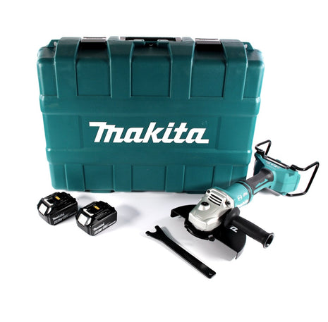 Amoladora angular a batería Makita DGA 900 GK 36 V (2x 18 V) 230 mm sin escobillas + 2x batería 6,0 Ah + maletín - sin cargador