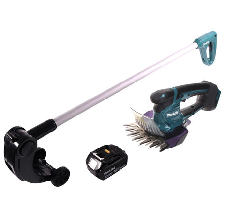 Tijeras para césped a batería Makita DUM 604 T1 18 V + extensión de mango con rodillo + 1x batería 5,0 Ah - sin cargador