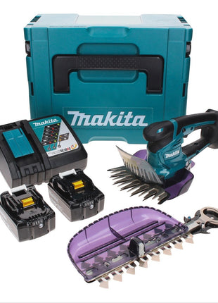 Makita DUM 604 RMXJ Akku Grasschere 18 V mit Gras- und Strauchscherblatt + 2x Akku 4,0 Ah + Ladegerät + Makpac