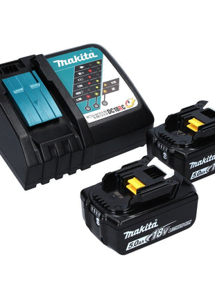 Tijera cortacésped a batería Makita DUM 604 RTXJ 18 V con cuchilla cortacésped y arbustos + 2x baterías 5,0 Ah + cargador + Makpac