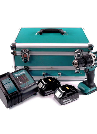 Makita DHP 484 SMTX Perceuse visseuse à percussion sans fil 18 V 54 Nm Brushless + 2x Batteries 4.0 Ah + Chargeur + Coffret aluminium TX + Jeu d’embouts et de forets, 70 pcs.