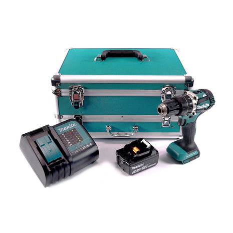 Makita DHP 484 ST1TX taladro percutor inalámbrico 18 V 54 Nm sin escobillas + 1x batería 5,0 Ah + cargador + juego de brocas de 70 piezas + maletín de aluminio TX