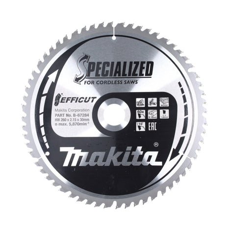 Makita CMSXF26080G Lama per sega SPECIALIZED EFFICUT / 260 x 30 x 1,65 mm / 60 Denti / per legno ( B-67284 )