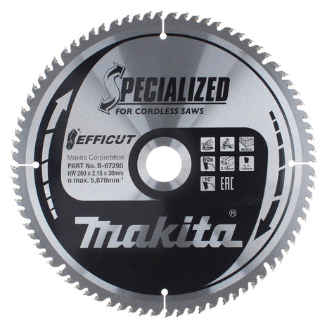 Makita CMSXF26080G SPECIALIZED EFFICUT Lame de scie 260 x 30 x 1,65 mm ( B-67290 ) - 80 Dents pour bois