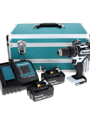 Makita DHP 482 SFTX W Akku Schlagbohrschrauber 18 V 62 Nm Weiß + 2x Akku 3,0 Ah + Ladegerät + 70 tlg. Bit Bohrer Set + TX Alu Koffer